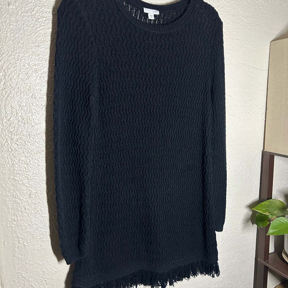 J. Jill Black Open-Knit Crew Neck Sweater